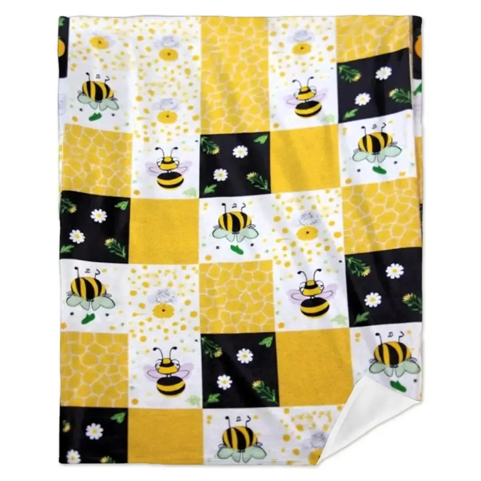 Cozy Reversible Bee Print Flannel Bedspread & Throw Blanket Baby & Adult Size - All-Season Bedspread with Golden Bee Pattern, Bee-Themed Decor Blanket Suitable for Couch, Bed, Camping & Daily Use - Perfect Holiday Birthday Gift for Women, Durable & Easy C