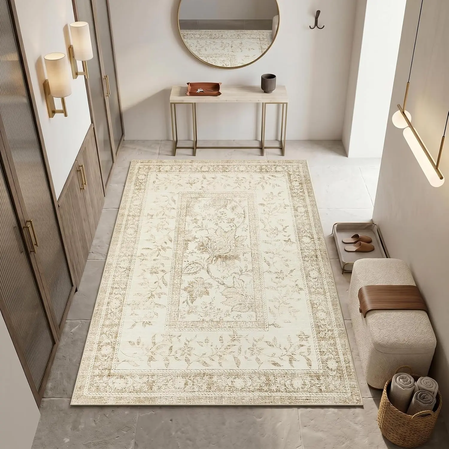 Sage Green Vintage Botanical Print Single Rug - 100x160cm/3.28'-5.25', Lightweight, Jungle Country Style, Indoor Use for Multiple Rooms