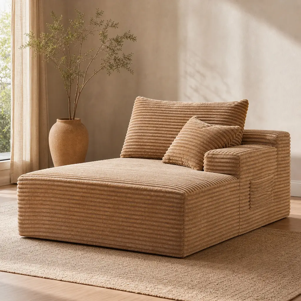 ARCH Camel Corduroy Ground-Hugging Compressed Loveseat 2-Seater Sofa Armless No-Legs Low Profile Floor Sofa for Living Room Small Apartment Modern Minimalist Couch Plush Upholstery Easy Setup, Camel Color Options, Corduroy Material