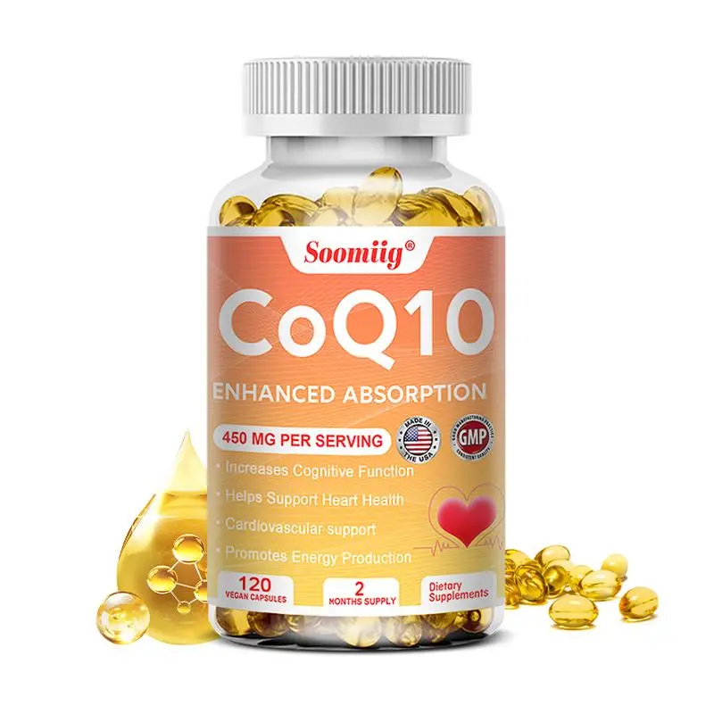 Soomiig Organic Vegan Coenzyme CoQ10 Capsules Supplement, Supports Heart and Cardiovascular Health, 120 Capsules