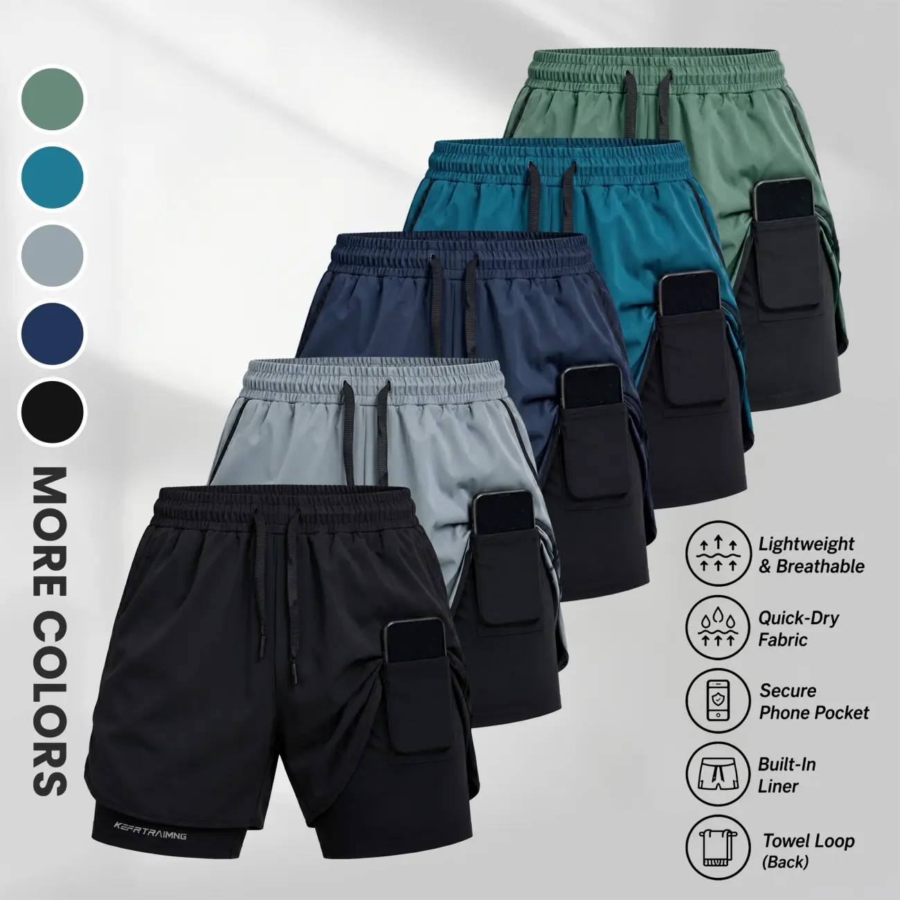 Men’s 2-in-1 Athletic Shorts, Built-in Compression Liner, Secure Inner Phone Pocket, Elastic Drawstring Waist, Quick-Dry Gym Running Training Shorts for Summer Daily Wear
