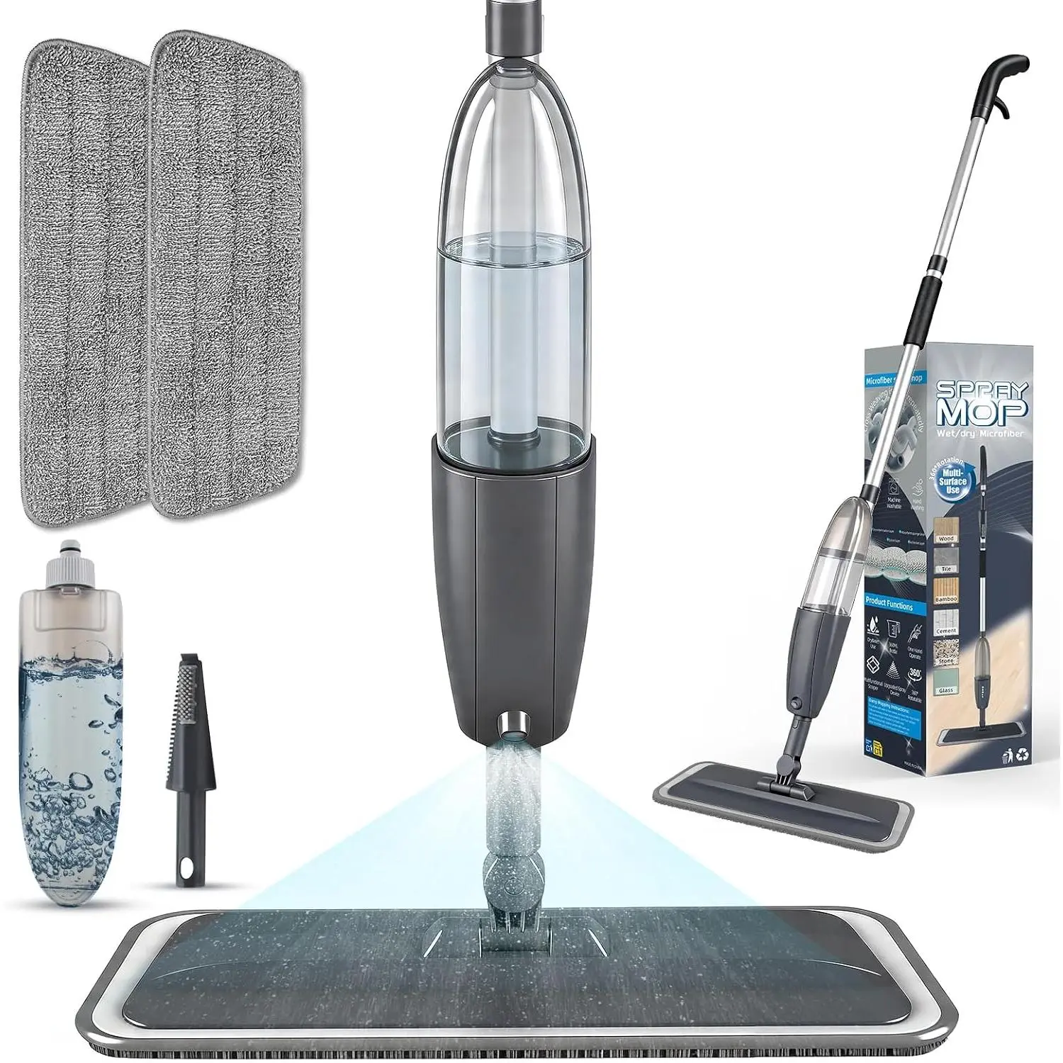 Mop for Floor Cleaning with 360° Rotation - Multi-Surface Floor Cleaner for Wet/Dry Mopping Lightweight Handle for Kitchen Bathroom Hardwood&Tile Floors