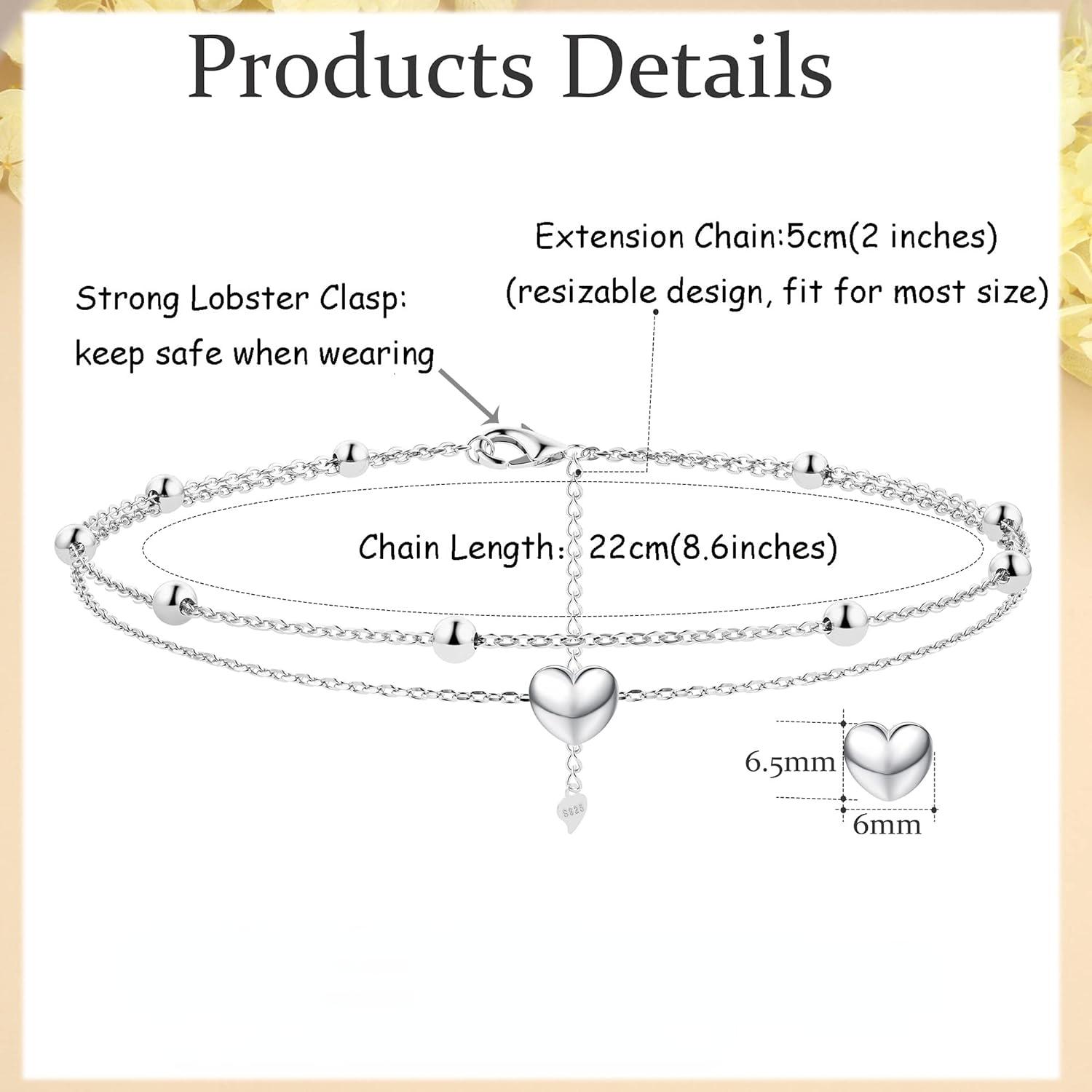 Milacolato Anklet for Women  Ankle Bracelet Layered Bead Dot Star Heart Infinity Ankle Bracelets Durable Cuban/Figaro/Herringbone Link Chain Ajustable Foot Ankle Bracelet Beach Jewelry