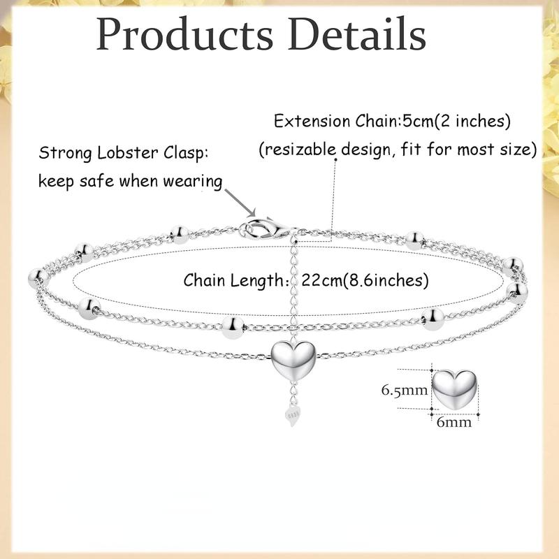 Milacolato Anklet for Women  Ankle Bracelet Layered Bead Dot Star Heart Infinity Ankle Bracelets Durable Cuban/Figaro/Herringbone Link Chain Ajustable Foot Ankle Bracelet Beach Jewelry
