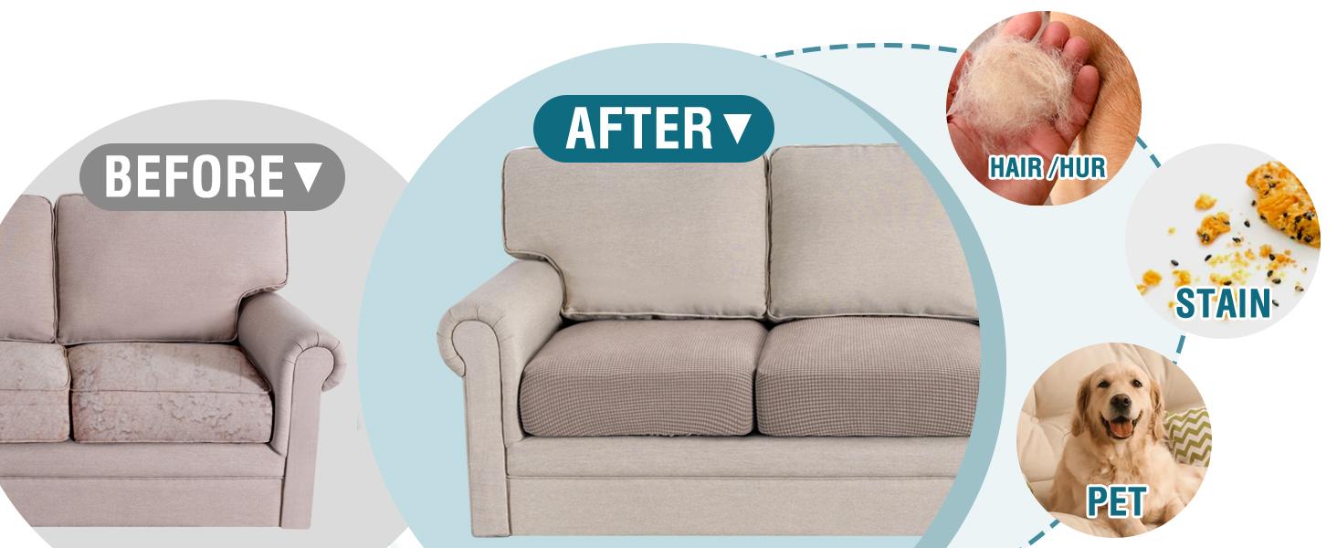 Stretch Couch Cushion Cover 1 Pack Individual Seat Slipcover with Elastic Bottom, Machine Washable Furniture Protector (1 Seat Cushion Cover, Sand)