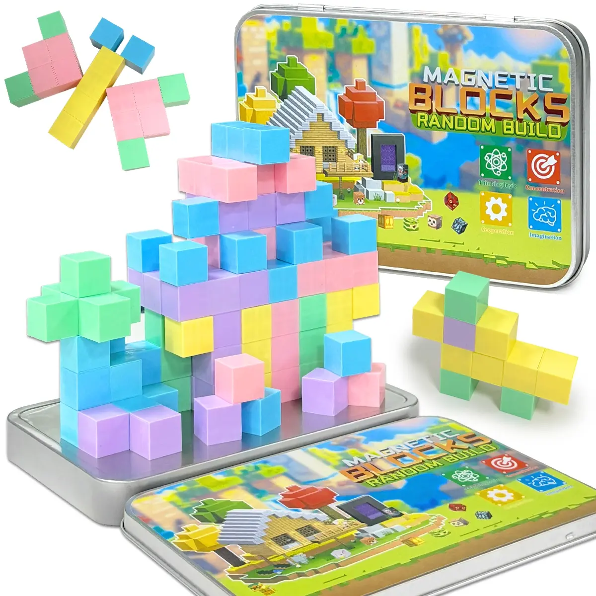 60pcs Magnetic Building Toy Sets, Creative Magnetic Blocks, Magnetic Stacking Cubes for Kids, Magnetic Building Blocks, Educational Construction Toy Set, Magnet Toys for Kids, Educational Gifts for Girls & Boys, Random Colors
