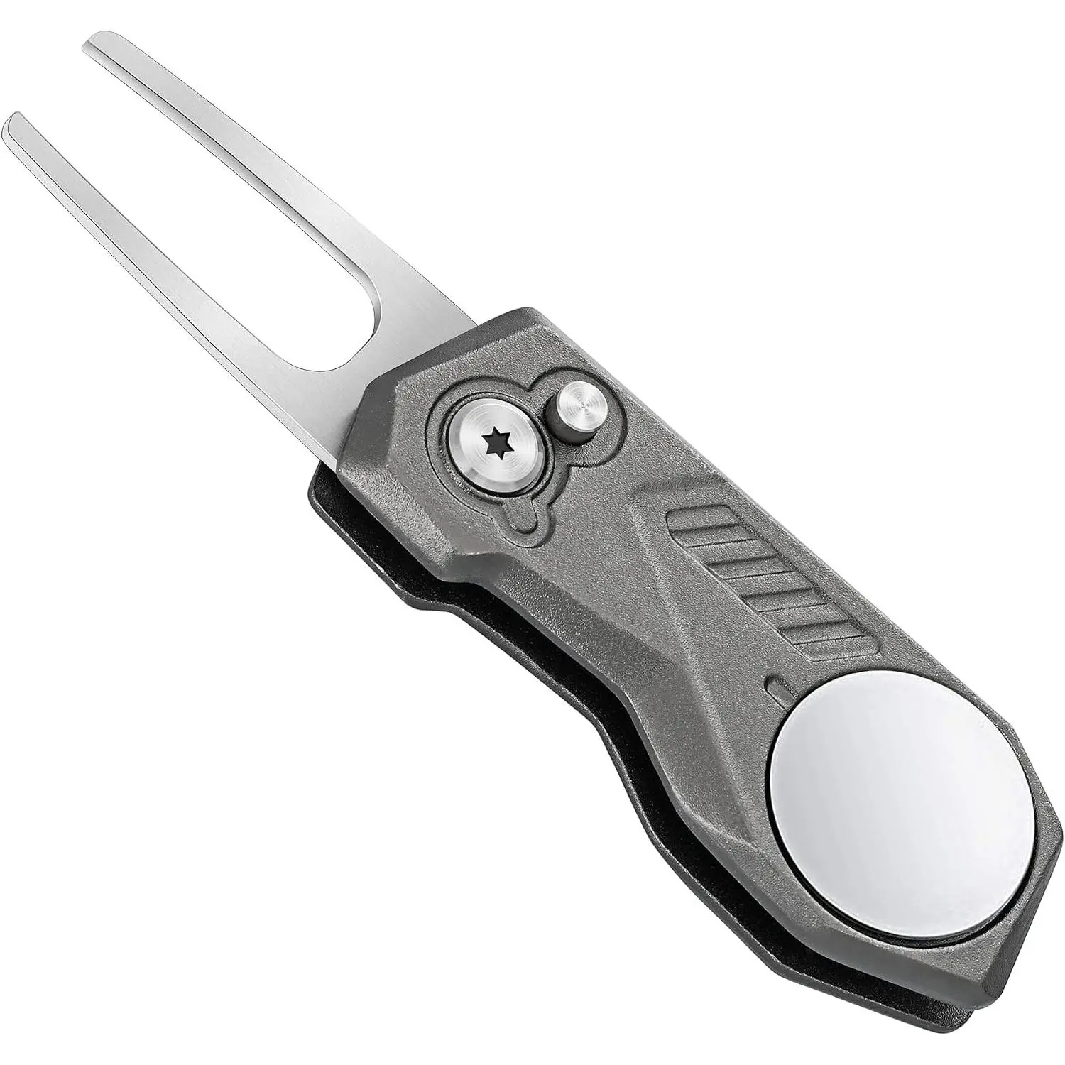 Golf Divot Repair Tool w  Golf Ball Marker |  Metal Foldable Divot Tool w Pop-up Button | Golf Accessories for Men