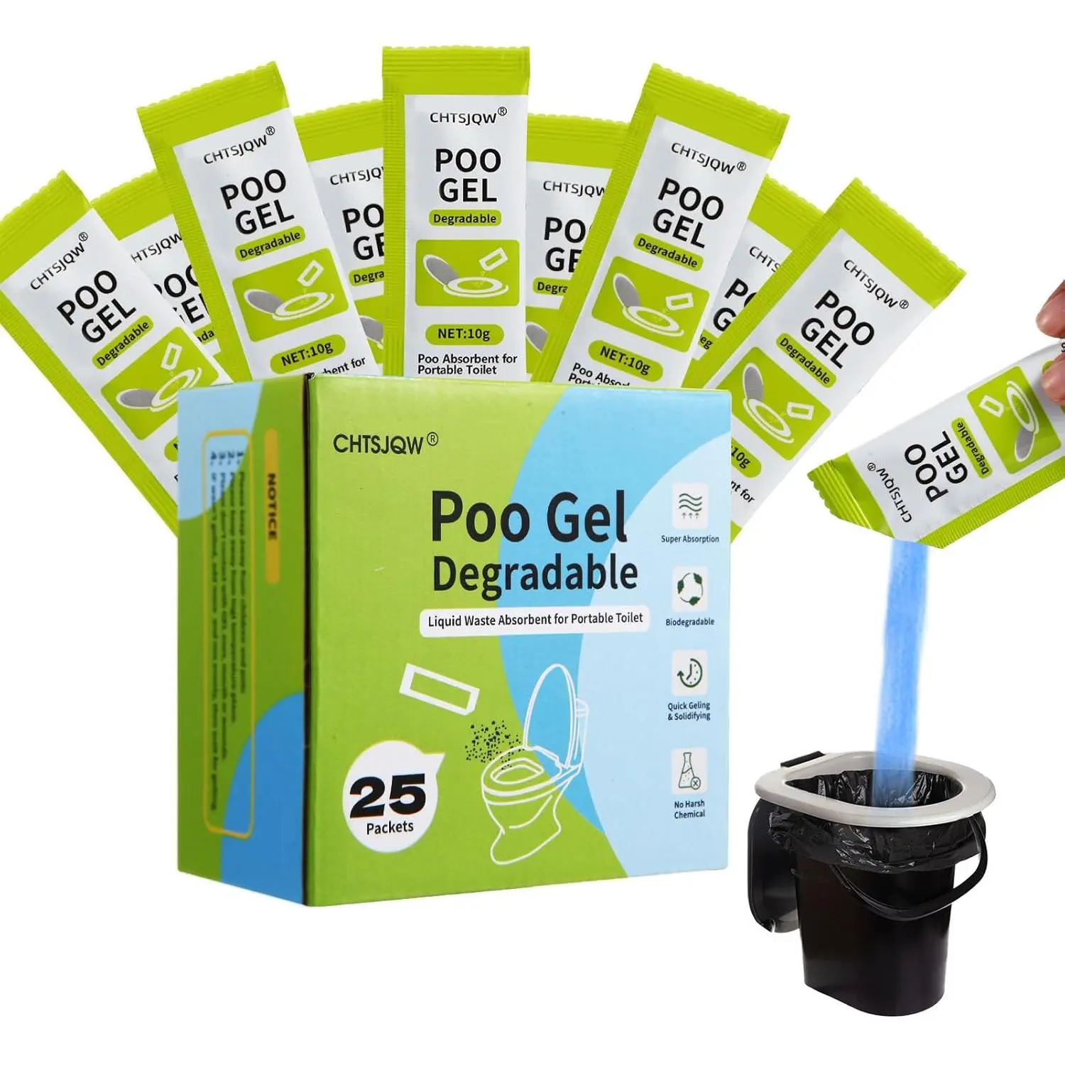Portable Toilet Superabsorbing Powder with Eco-Deodorizing Lemon Scent Gel, Safe and Non-Toxic Large Capacity Outdoor Waste Treatment for Hiking/Camping, Emergency Kit for Sports & Outdoor Activities, Deodorizing Gel
