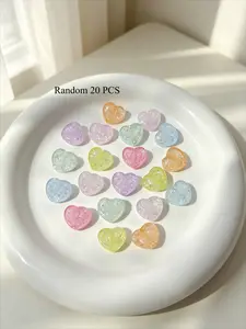 20pcs/Bag Clear Colorful Internal Crackle Explosion Acrylic Heart Beads – Macaron Color Double Hole Straight Loose Beads for DIY Earrings, Bracelets, Keychains, Phone Charms & Beaded Pens, Jewelry Making for Women & Girls