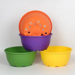 4-Piece Large Bowl Planters, Colorful Plastic Pots, 22cm Thick PP Material, Drainage Holes, Modern Design, Indoor/outdoor Use, ///