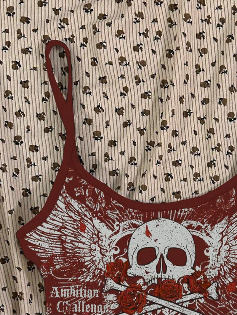 26 Valentine's Day Music Festival Rock Vintage American Skull Eagle Print Crop Top, Trendy Summer Vest for Women, Casual Slim-Fitting Fashion