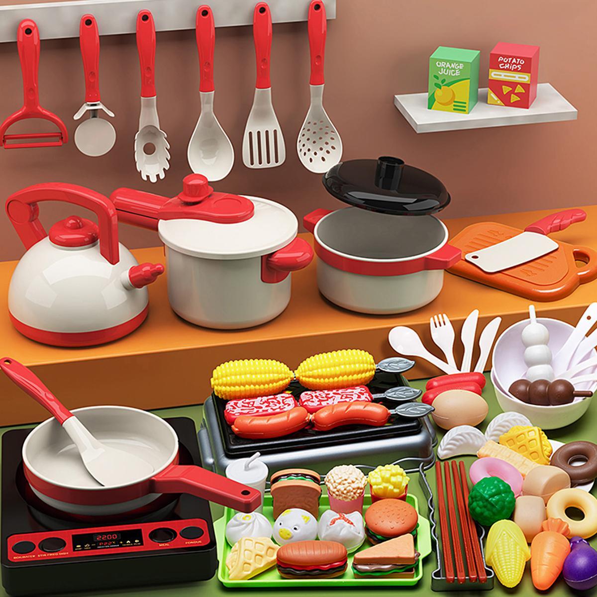 Pretend Play Kitchen Toy Set, 73pcs/set Including Pot, Utensils, Food, Cooking Toy Set, Kitchen Playset, Play Kitchen Accessories, Gift for Boys & Girls
