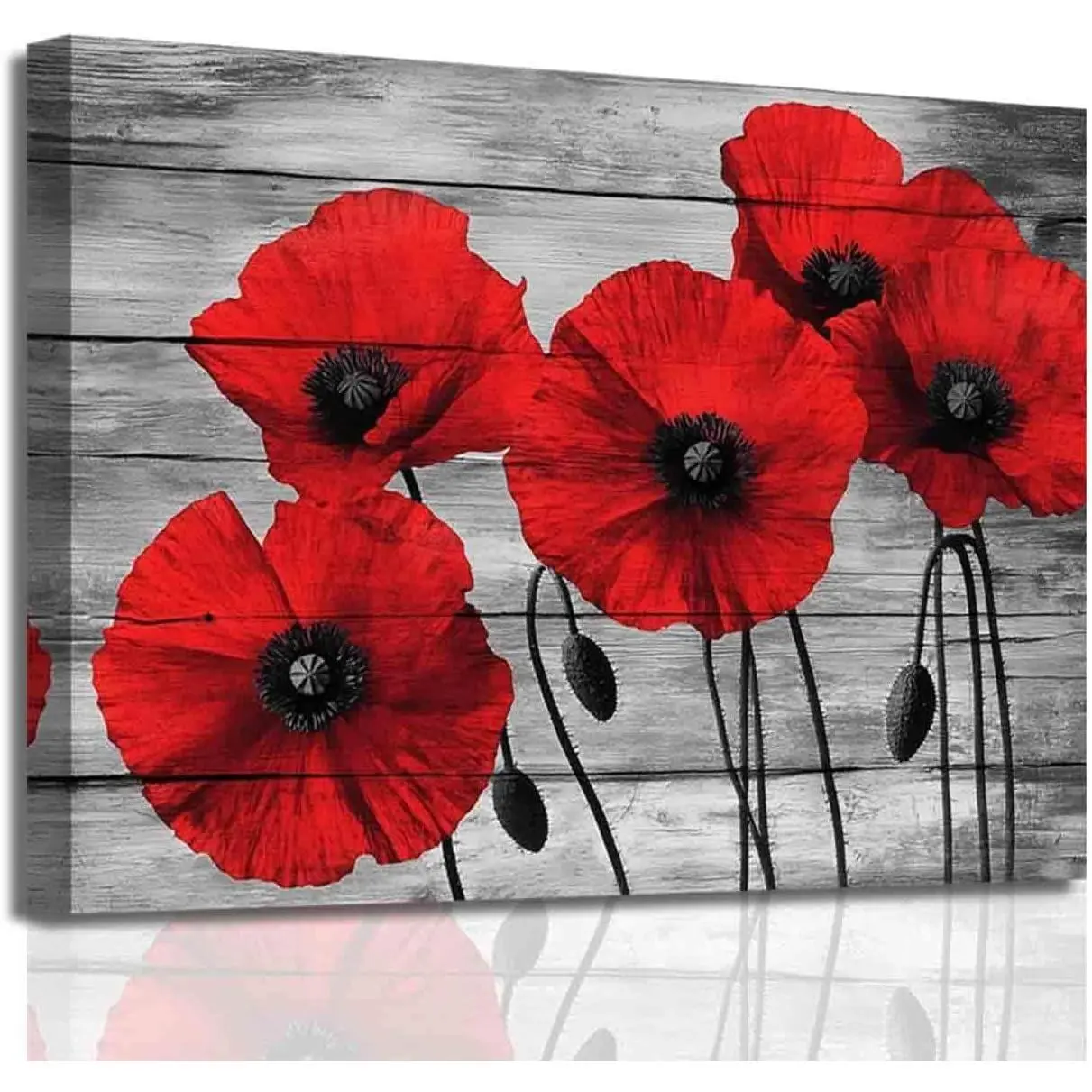 BJYCHG Red Poppies Wall Art Poppy Floral Picture Prints Black White Gray Bathroom Decor Vintage Rustic Flower Field Canvas Paintings for Dining Room Kitchen Bedroom (White, (18L x 12W))