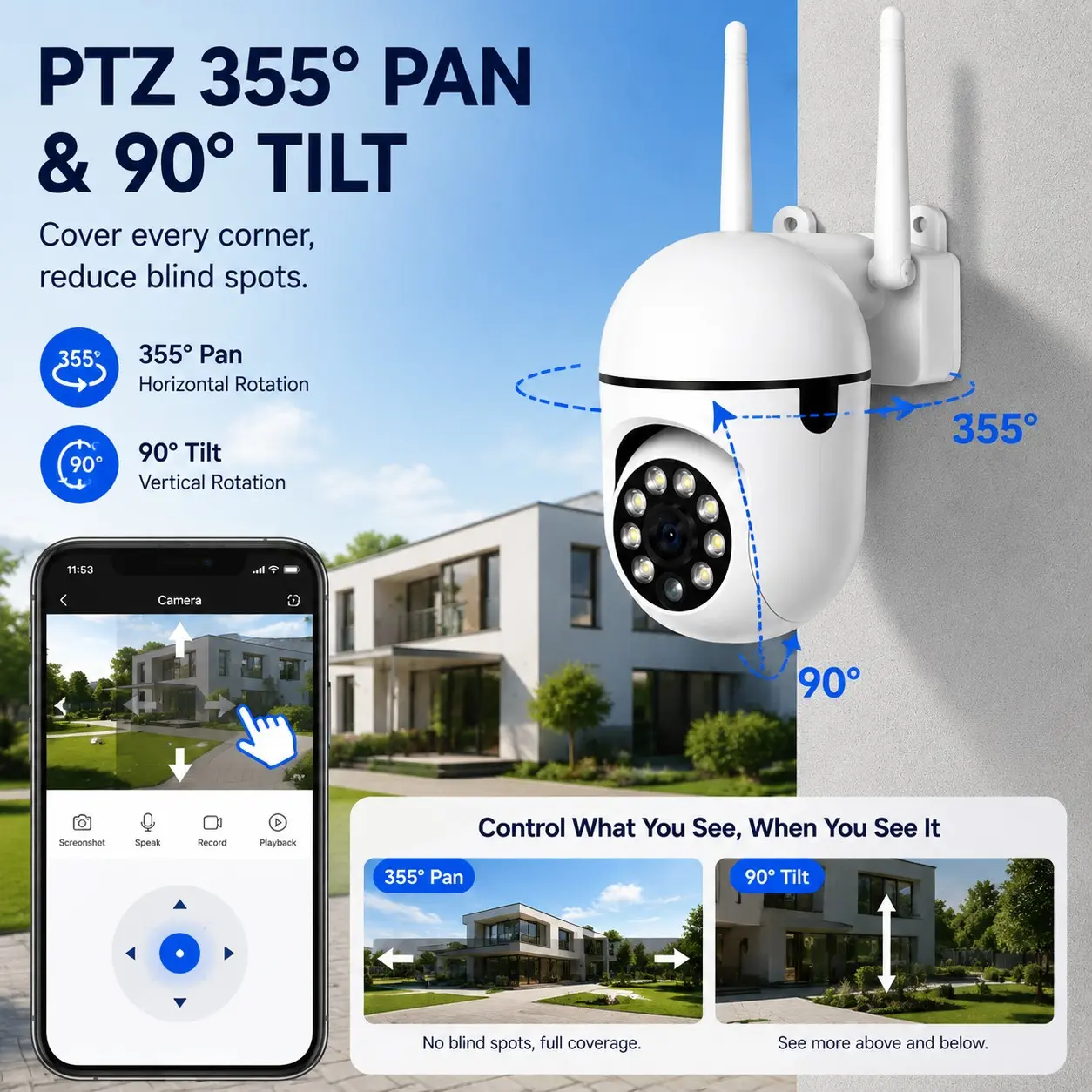 1080P Full HD Security Camera Monitor, 2.4g WiFi Night Vision, Motion Detection, USB Powered, APP Control, Home Use