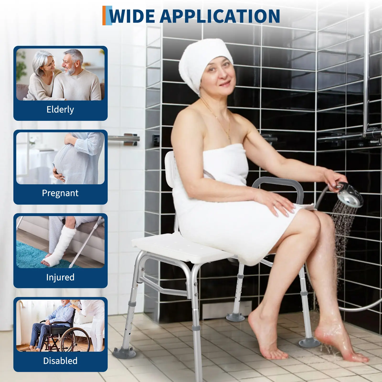 GARVEE Heavy Duty Bathroom Step Stool with Adjustable Handle – Dual Armrests, Non-Slip Platform, 450 lbs Capacity, Ideal for Elderly, Adults, Disabled, Portable for Kitchen, Car, Bathtub