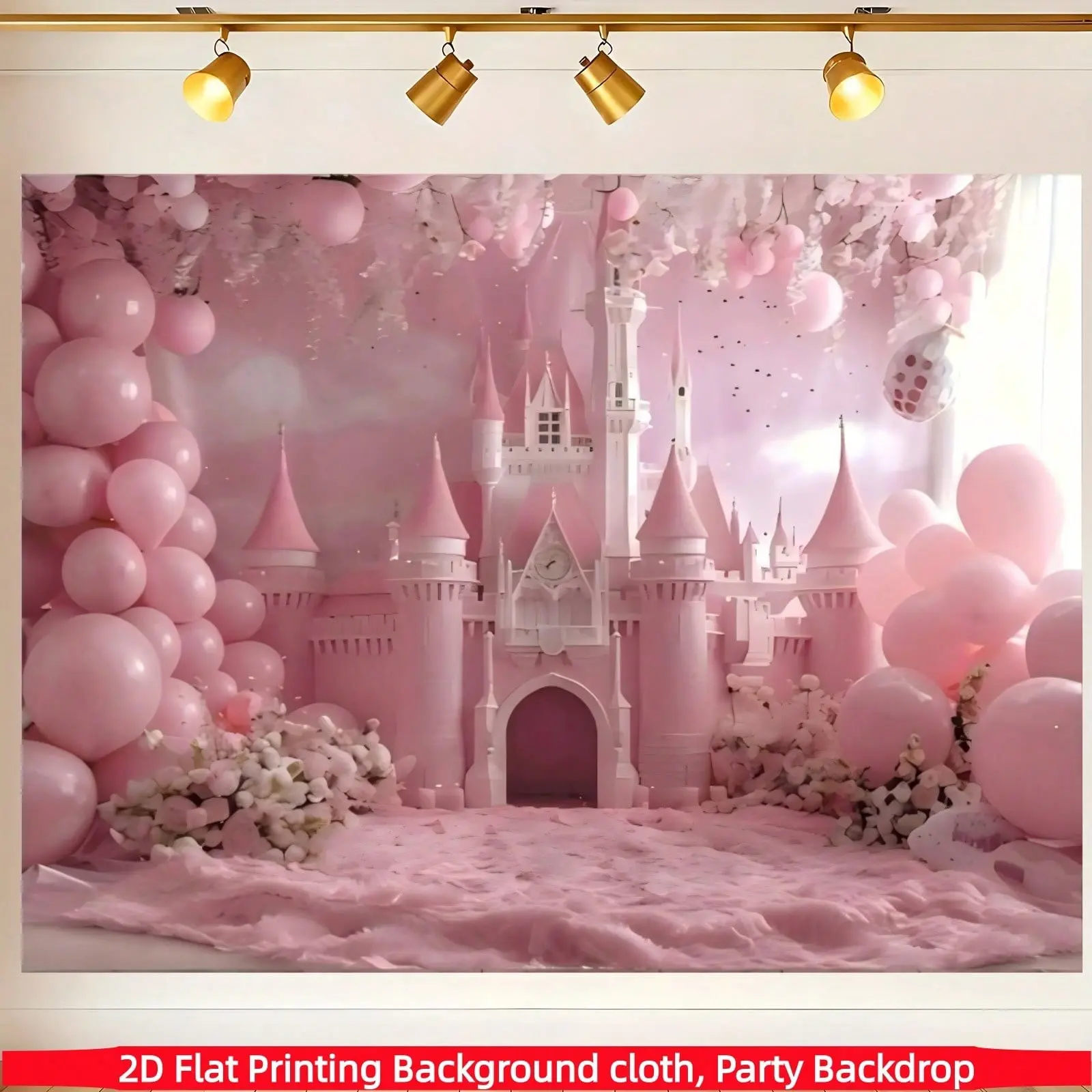 Charming Castle Birthday Party Background Photo Backdrops, Single-Sided Polyester Fiber, Ideal for Studio, Living Room, Outdoor Decor, No Power Needed