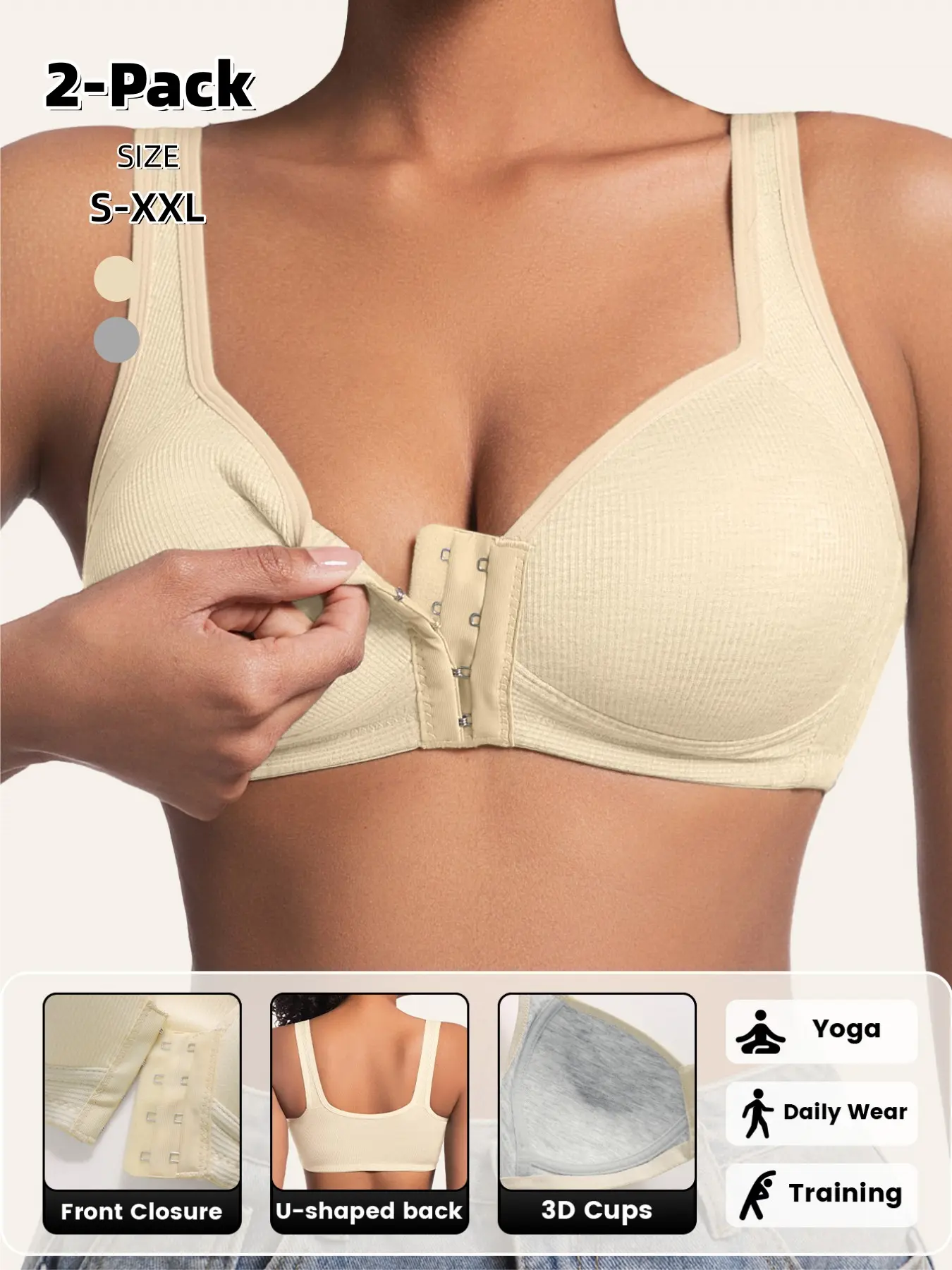 Adjustable Front Buckle Push-Up Bra Lingerie, Wireless Seamless Design, Side Support, Breathable Fabric, Comfortable for All Seasons