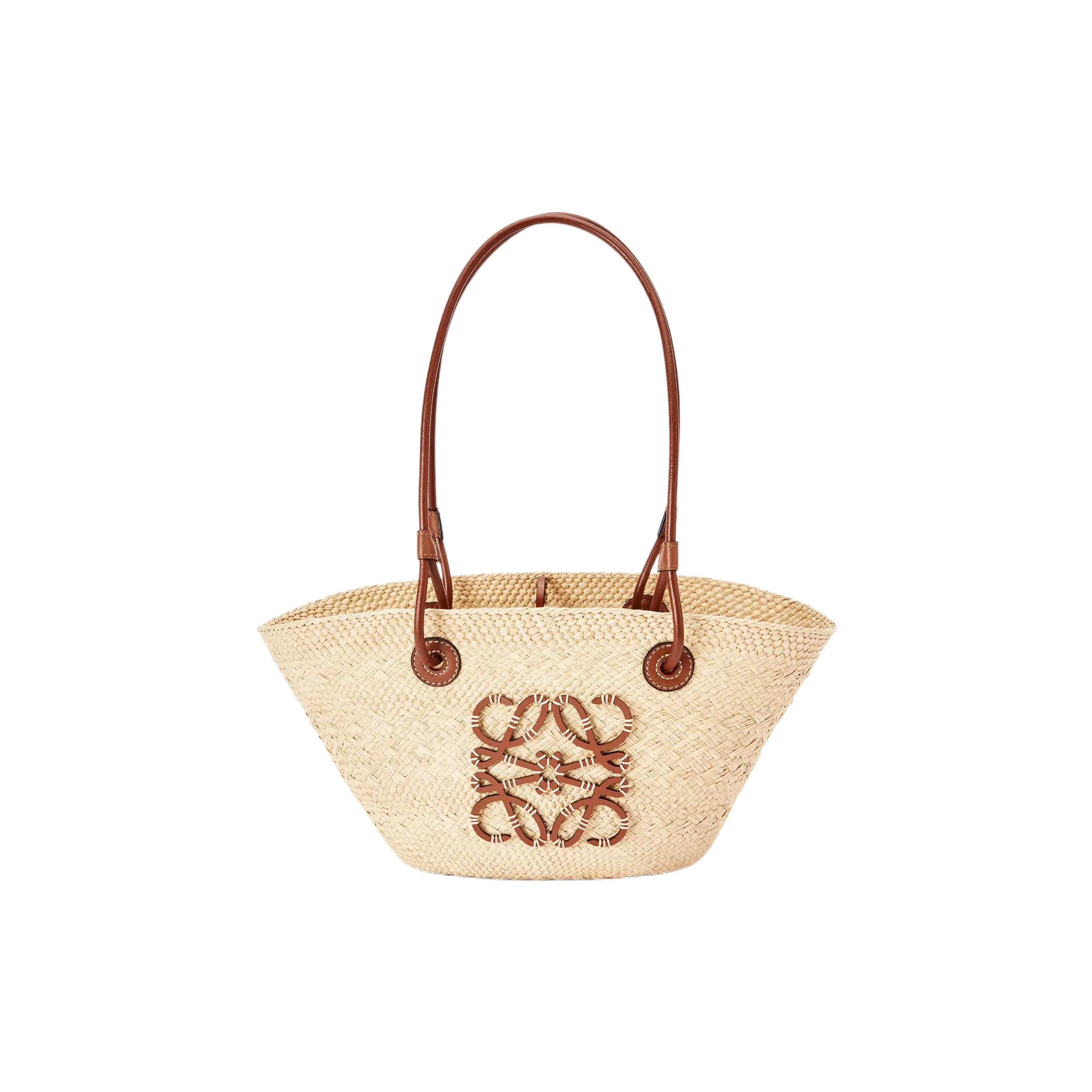 Loewe Anagram Basket Tote Bag for Women – Handwoven Calfskin with Anagram Embossed Patch, Brown and Natural