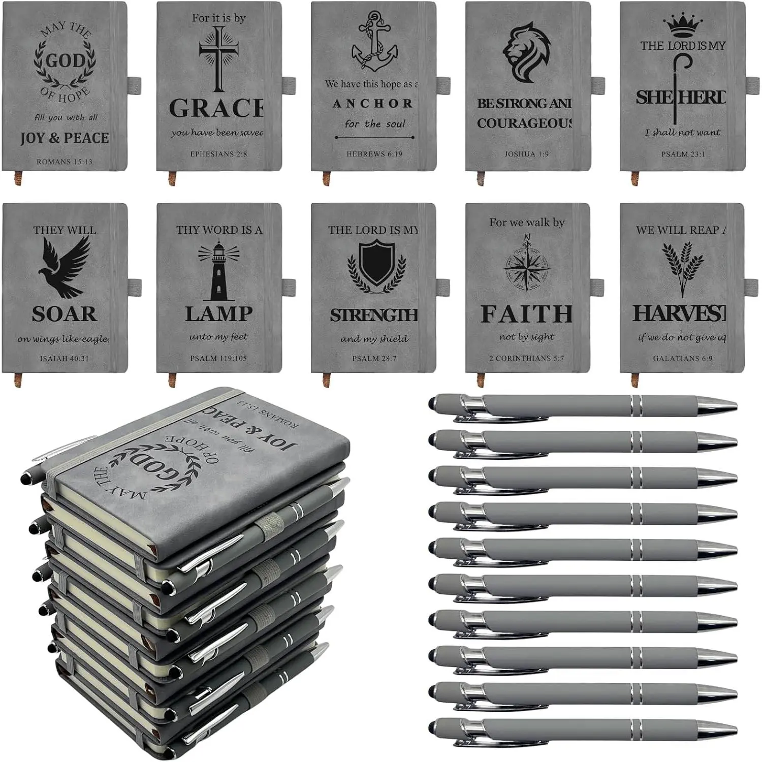 10 Pack Christian Gifts Bulk Church Notes Journal for Men and Women, A6 Small  Journaling Pocket Notebook with Pen Holder, 10  Verses