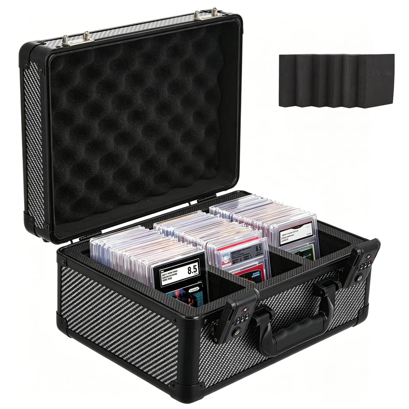 Lockable Graded Card Storage Box - Home Organizer Storage Bin, Holds 140+ Slabbed Cards, Heavy-Duty Carrying Case with Lockable Lid, Secure Fit, Foam Padding for Collectors