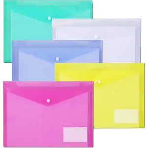 10 Pack Plastic File Folders with Pockets, Colorful Hook & Loop Closure Envelopes, Clear Poly Document Folders Letter/A4 Size, Waterproof Tear-Proof Organizers Teacher Supplies, Office & School