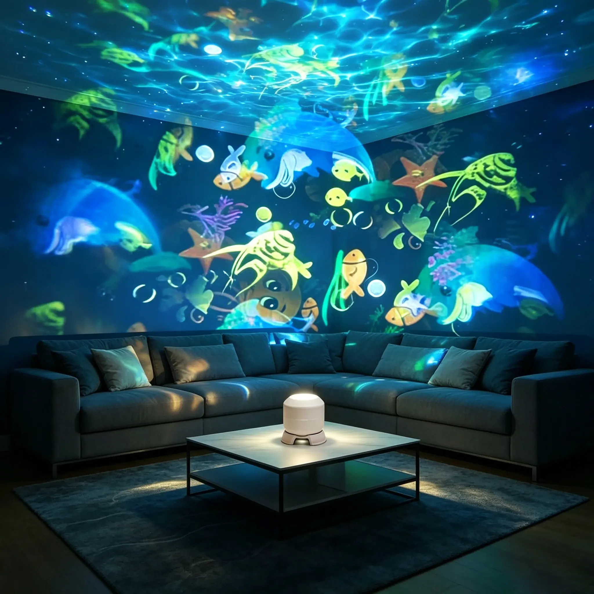 Ocean Dynamic Projection Ambient Light, 360° Rotating LED Projector, USB Powered, Ocean Animal Decor, Office, Bedroom, Game Room, Living Room