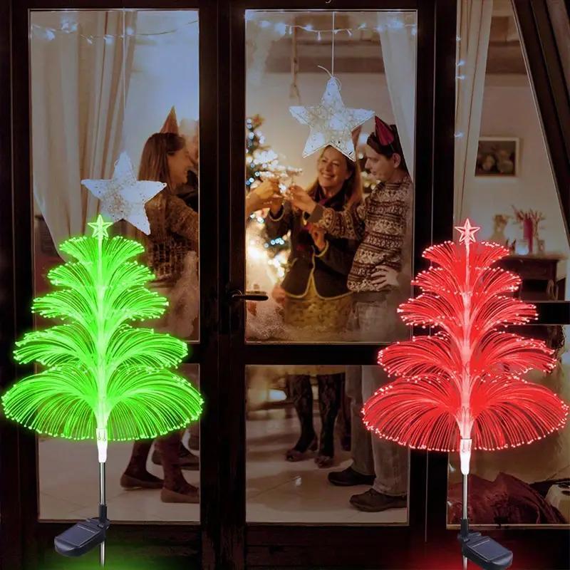 Solar Jellyfish Lights Christmas Tree with Stars Color Changing LED Outdoor Waterproof Decorations for Yard Garden Pathway Holiday Decoration Outdoor Pathway Lighting