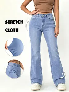 GILIPUR Women High Waist Light Blue Flare Jeans, Stretch Butt Lifting Slim Bootcut Denim Pants, Y2K Vintage Streetwear Trousers TChic
