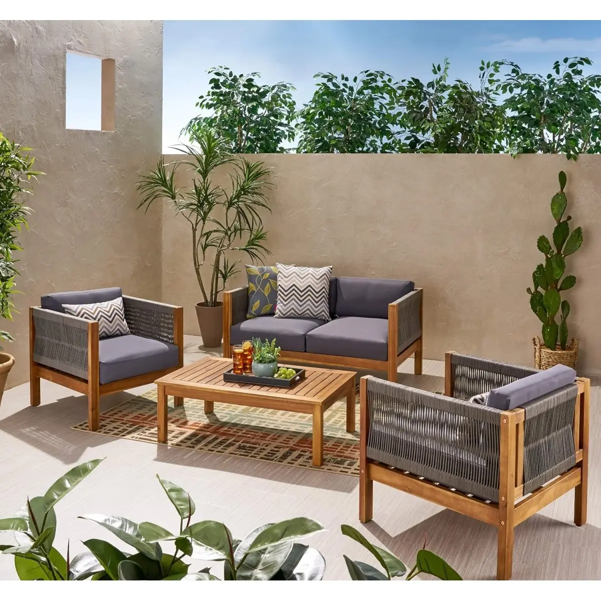 Christopher Knight Home® LAUREL Single Seat Club Chair - Acacia Wood, Rattan Weave, Solid Frame, Water-Resist. Indoor Furniture