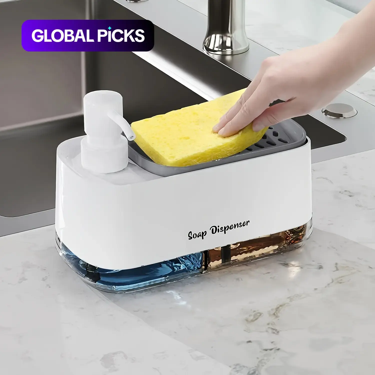Soap Dispenser with Sponge Holder, 1 Count 2 in 1 Soap Dispenser, Sink Countertop Organizer, Dishwashing Liquid Dispenser for Kitchen Bathroom, Soap Container #GLOBAL PICKS
