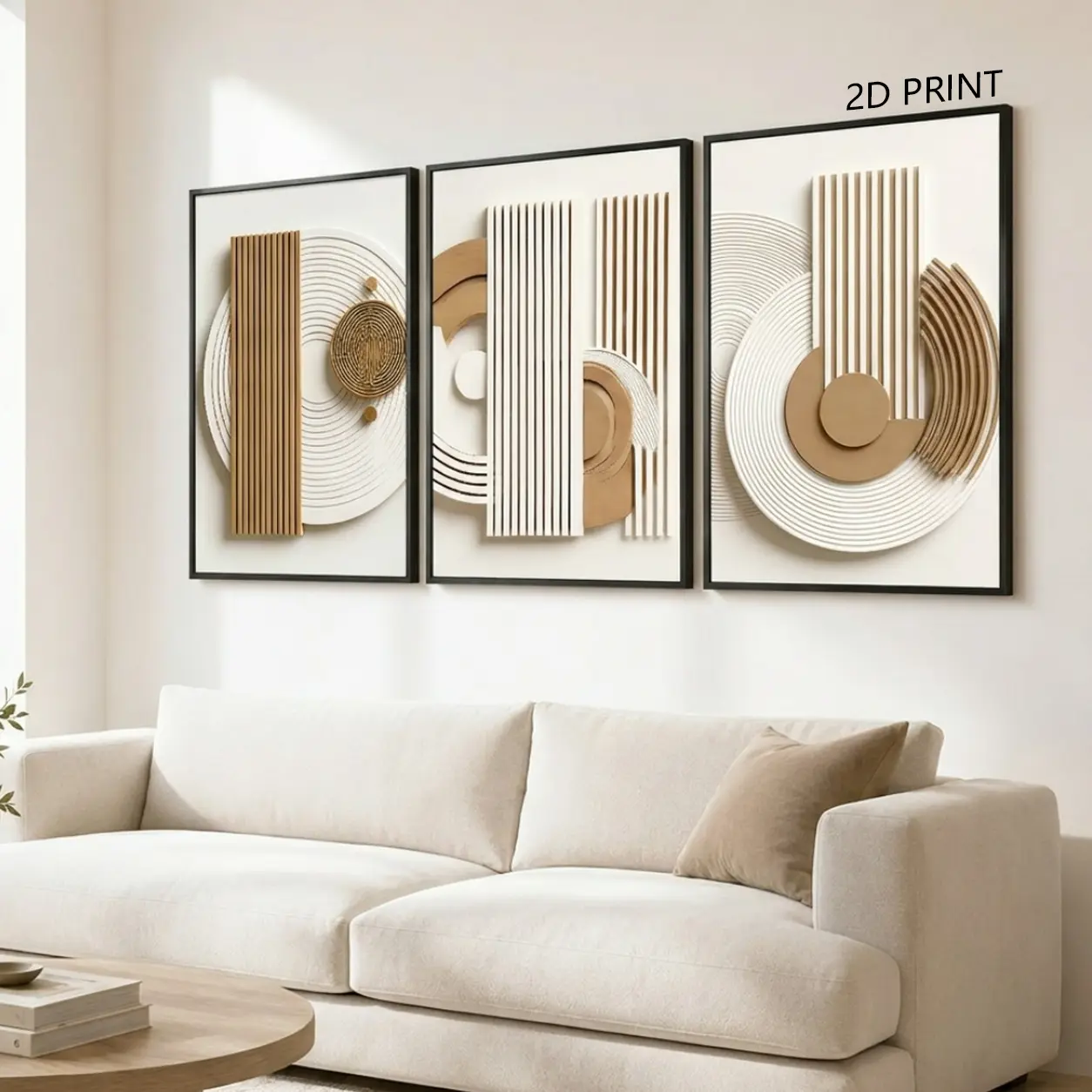 3-Piece Metal Frame 2D Print Canvas Set, Wabi-Sabi Geometric Graphic Pattern Creative Wall Art, Waterproof Abstract Hanging Decor for Modern Living Room, Gift Idea