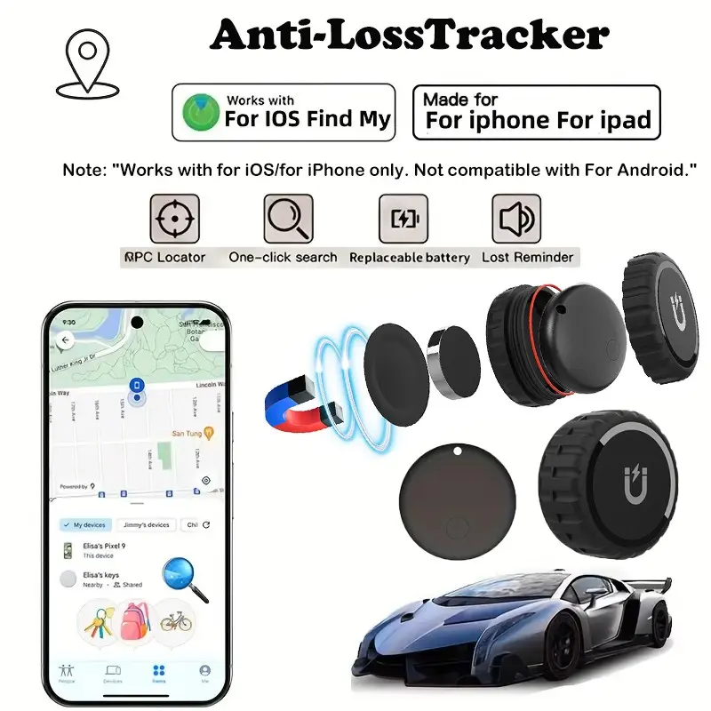 Tracker with magnetic protective case, equipped with anti loss protection function, mini item locator, GPS finder, "Find Me" function for iPhone (iPhone only), valuable item anti loss device, car, wallet, backpack, luggage key locator, anti-theft anti los