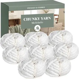 Jumbo Chenille Chunky Yarn for Crocheting - Super Bulky Fluffy Chunky Yarn for Hand Knitting - Extra Thick Soft Blanket Big Yarns 8 Jumbo Pack (27yds,8 oz Each Skein) Pure White
