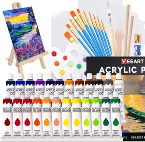 Yeeart 52-Piece Professional Acrylic Paint Set - 24 Vibrant 12ml/0.4oz Colors, 11 Brushes, Wood Easel, 10 Painting Papers, ASTM-Certified Non-Toxic for Kids - Ideal for Artistic Exploration, Holidays, Birthdays