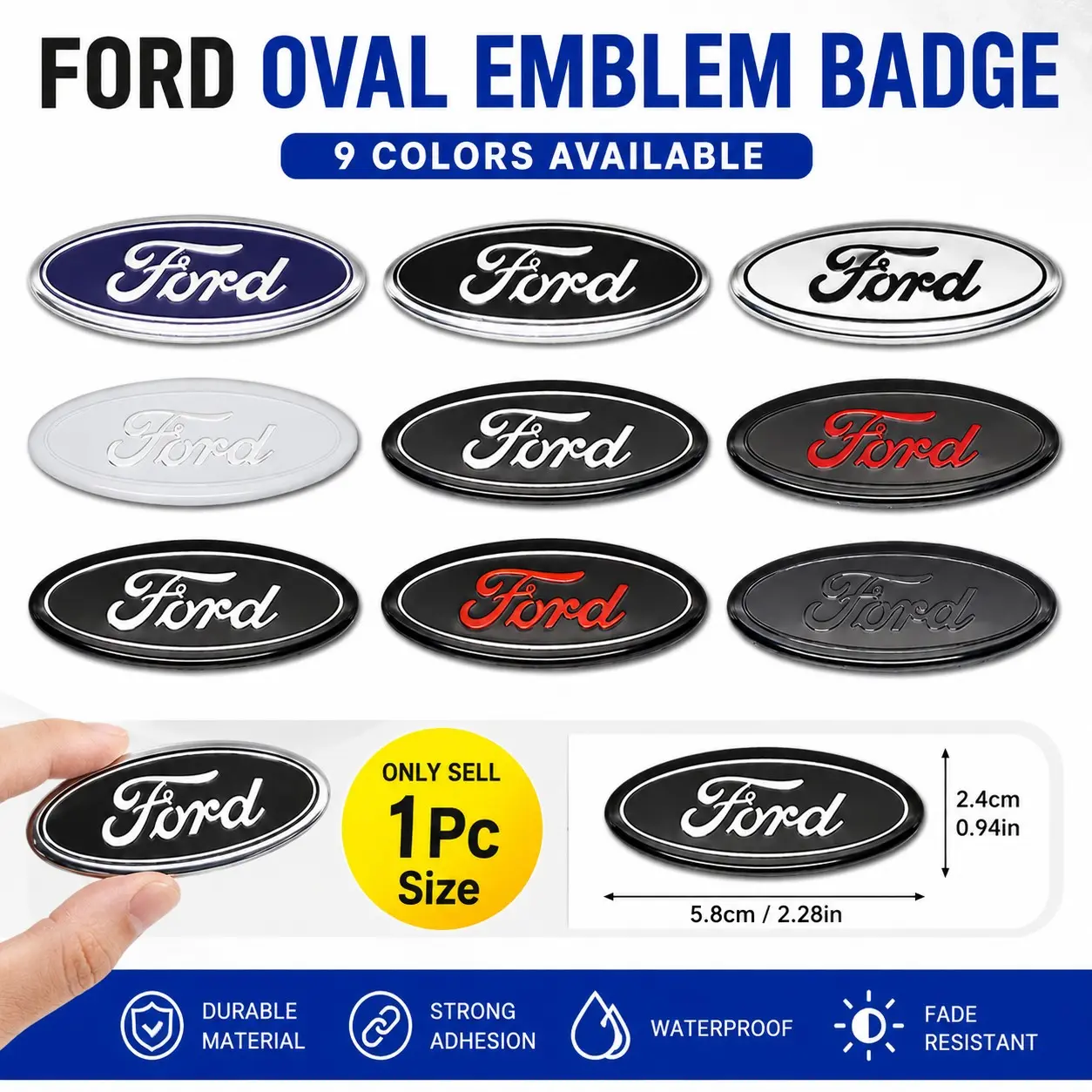 2Pcs 3D Steering Wheel Emblem Sticker for Ford Oval Logo Badge Cover Interior Decoration ABS Metal Look Self Adhesive Car Steering Wheel Trim Decal for Focus Fiesta Ranger Escape Explorer Mustang F150 Edge Bronco Accessories Car Stickers