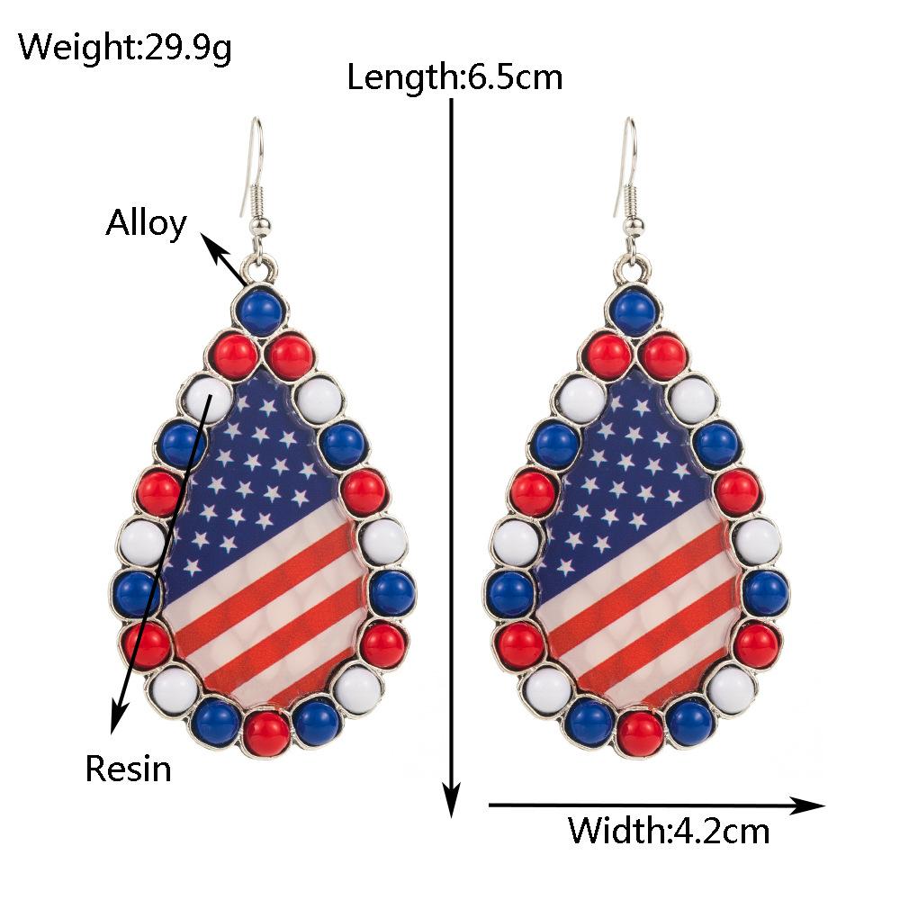 Daily Earrings, Alloy Inlaid Acrylic Diamonds, Red White Blue Printed Flag Earrings Jewelry