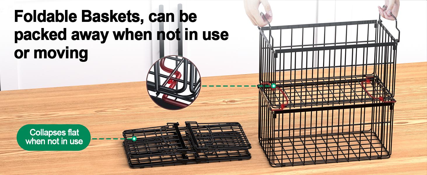 Organizer Bins, 4 Pack Stackable Deep Chest Freezer Organizer Bins, Foldable Baskets with Handles, Black Storage Container Baskets for 5/ 7 Cu.FT Deep Freezer Sort Frozen Meats