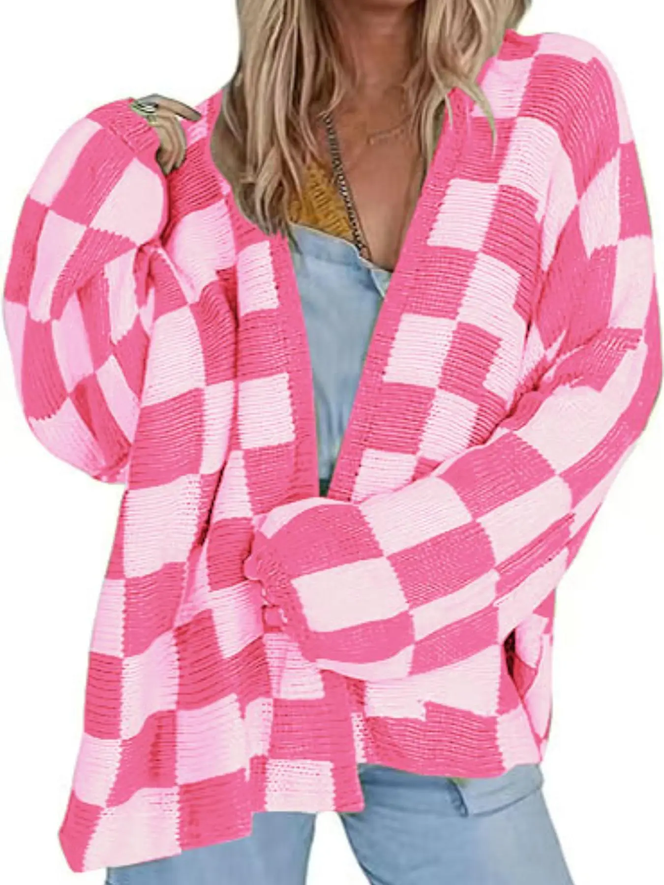 Women's Plaid Print Drop Shoulder Loose Oversized Cardigan, Fall & Winter Casual Long Sleeve Open Front Knitwear, Daily Wear Women's Clothing