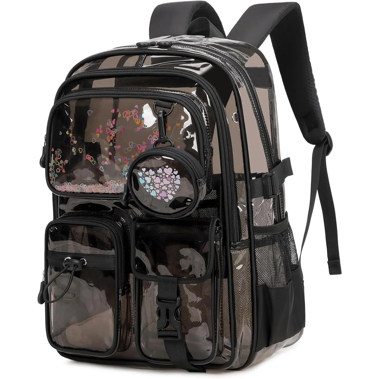 Clear Backpacks for Stadium Events Heavy Duty Clear Bookbag for School Girls Transparent  Pack, Black