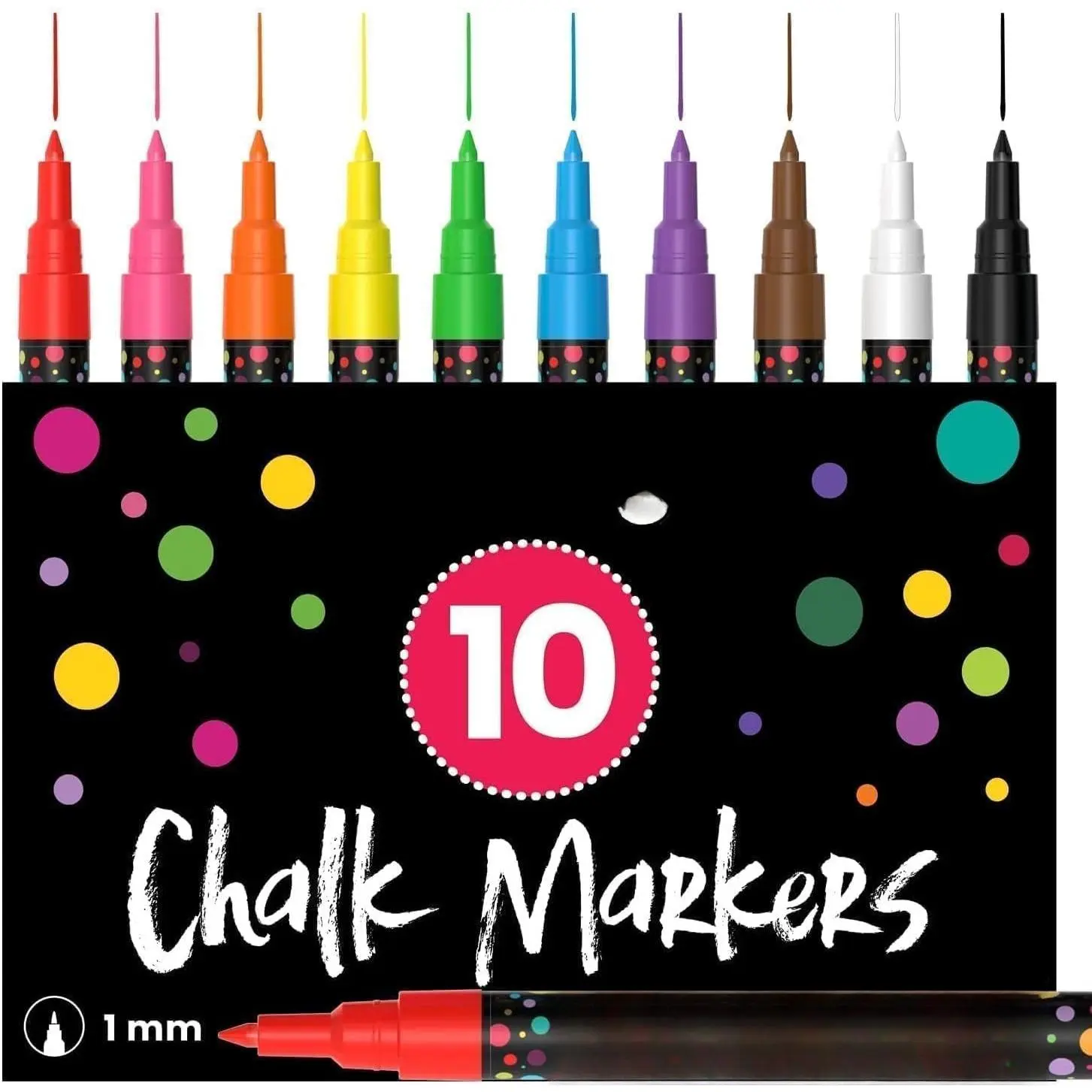 Extra Fine Tip Chalk Markers for Blackboard (1mm Point, 10 Pack) | Wet Erase, Liquid Chalk Pens for  Windows, Bistro, Glass, Wall Calendar,  Board - Erasable Neon Chalkboard Markers