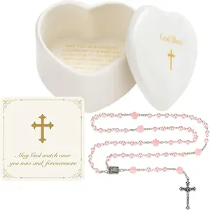 NORBU Baptism Gifts for Girl, My First Rosary with Ceramic Keepsake Box, Rosary for Kids, First Communion & Baby Dedication Gifts for Newborn Baby Boys Catholic Christening Gift