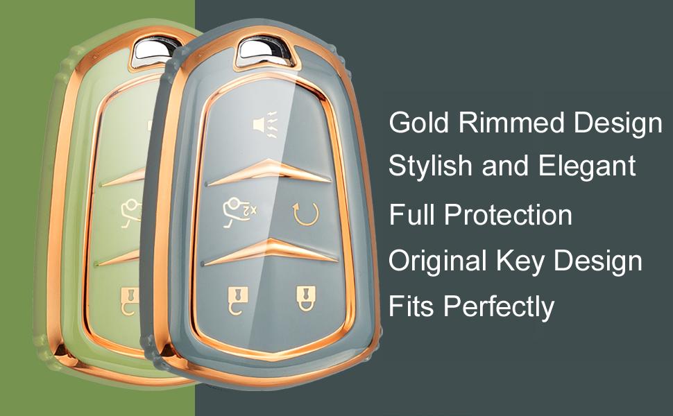 for Cadillac Escalade Key Fob Cover, for Cadillac ATS CTS CT6 STS SRX XT5 Key Fob Case Premium Soft TPU Full Protection Smart Key Holder (Black)