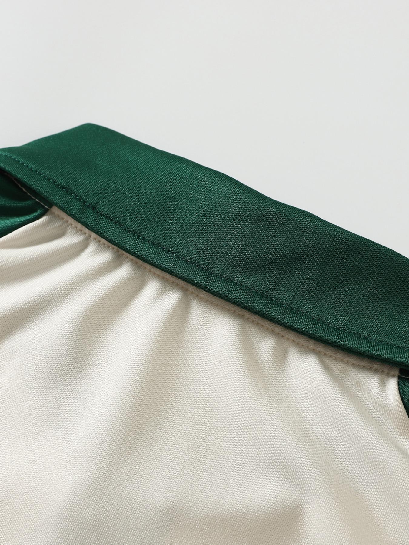 American Vintage Colorblock Shoulder Pad Polo Shirt, College Style Striped Short Sleeve, Casual Sporty Contrast Top, Unisex Loose Fit