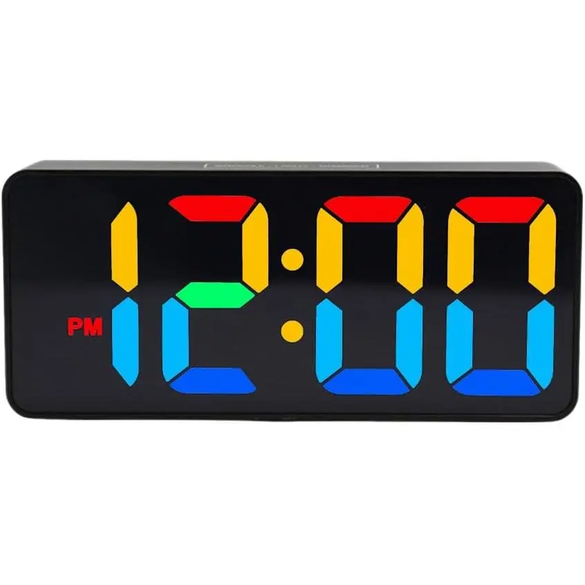 Chroma XL Digital  Clock – Auto Color-Changing LED Digits, 11 Ambient Light Modes, USB , Dimmable Display & Snooze (Black)