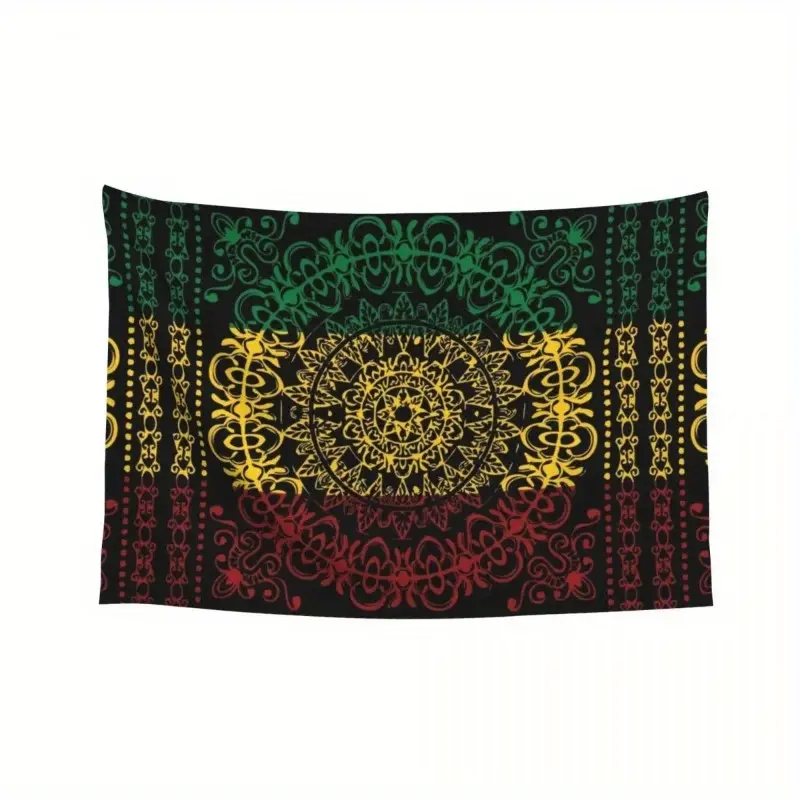 2D Flat, 1pc Large 40x60 Inch Rasta Tapestry Wall Hanging - Reggae Music Room Decor with Ethiopian Flag Colors (Green/Yellow/Red/Black) - Horizontal Jamaican-Inspired Fabric Art for, Parties & Rasta-Themed Spaces - No Power Needed, 2D Flat