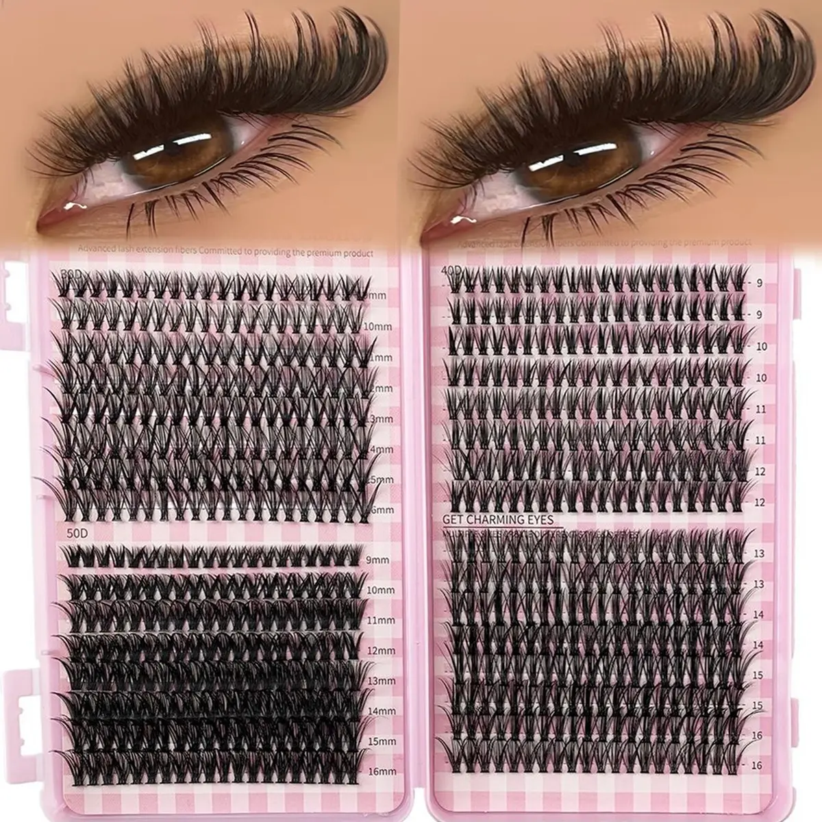 640pcs large capacity eyelash book set, including 30D, 40D, 50D specifications, 8D ultra fluffy, soft, comfortable, DIY eyelash clusters, Russian eyelash grafting set, single eyelash, D-type curled eyelash cluster set, 9-16mm, Eyelash extension