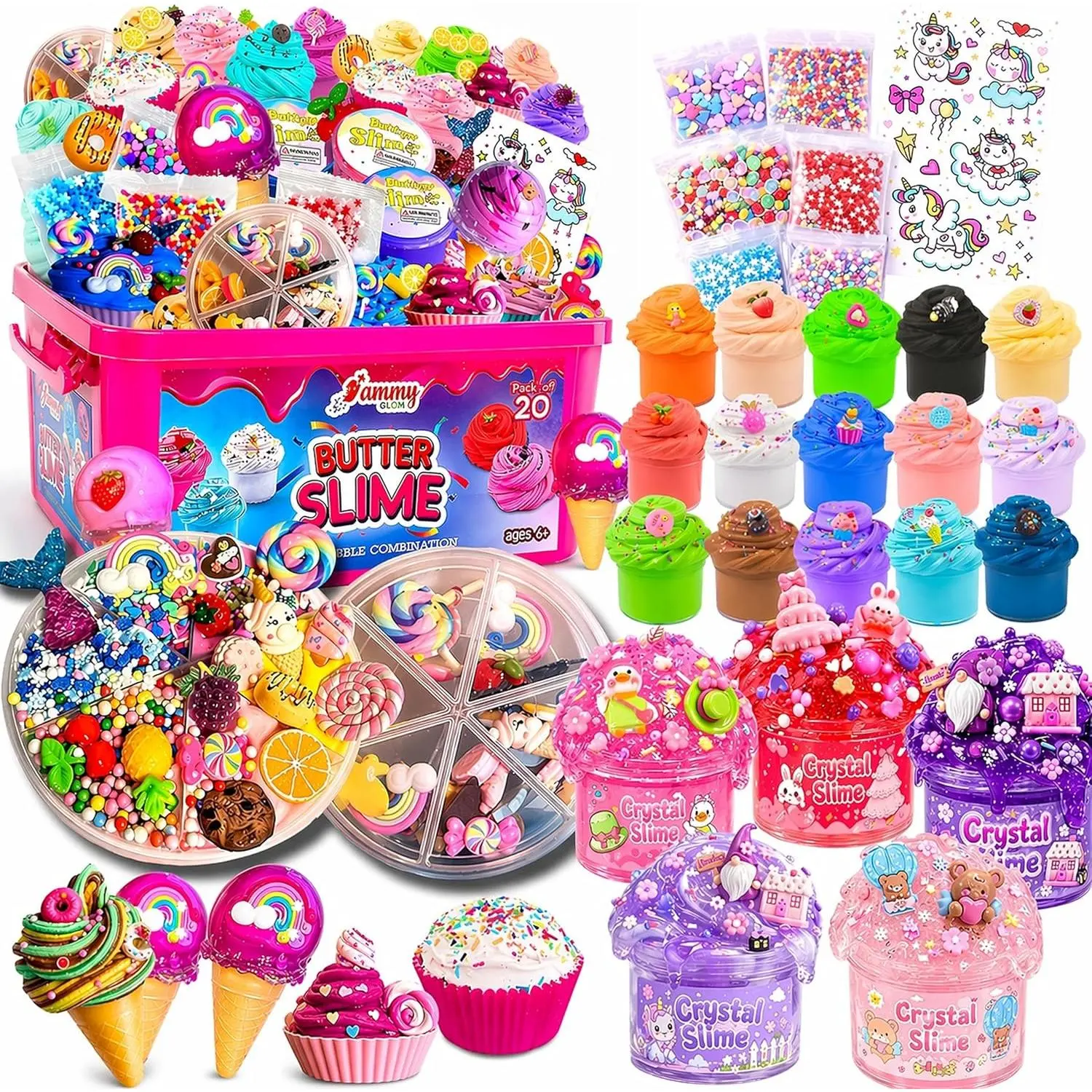 Jumbo Butter Slime Kit - 49 Pcs with Organized Box, Slime Charms (Fruit, Ice Cream, Cupcake & More) - Fidget Toys for Kids Ages 8-10 - Birthday Gift, Easter Basket Stuffers