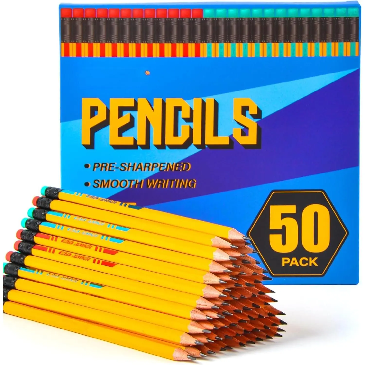 Pre-Sharpened #2 Pencils Bulk,  to School Supplies, 50 Count | -Cased Number 2 Pencils for  Students, Latex-Free Eraser, Smooth Writing, Drawing, Teachers Classroom Supplies