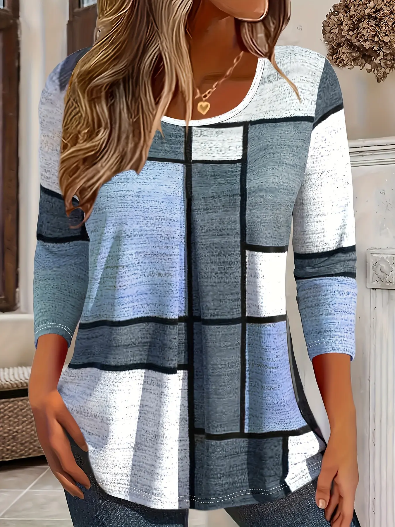 Plus Size Colorblock Women's Long Sleeve Casual Loose Fashion Comfortable Top, Stylish and Cozy Casual Everyday Tops, Perfect for All Seasons