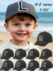 1PC Black Custom A-Z Letter Baby Baseball Cap, Toddler Adjustable Sun Hat, Infant Cotton Peaked Cap, 1-3Y Boys Outdoor Beach Park Casual Headwear, Popular Baby Shower Gift